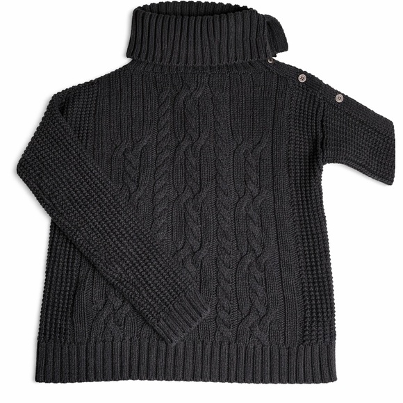 Abercrombie & Fitch Blue/Black Cable Knit Sweater Women Mock Cowl Neck Button M - Picture 4 of 16